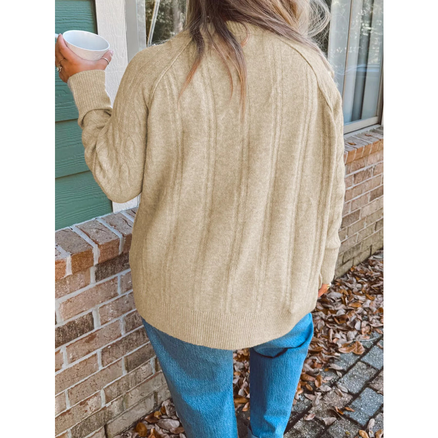 Plus Size Oversized Cable Knit Long Sleeve Round Neck Sweater Apparel and Accessories