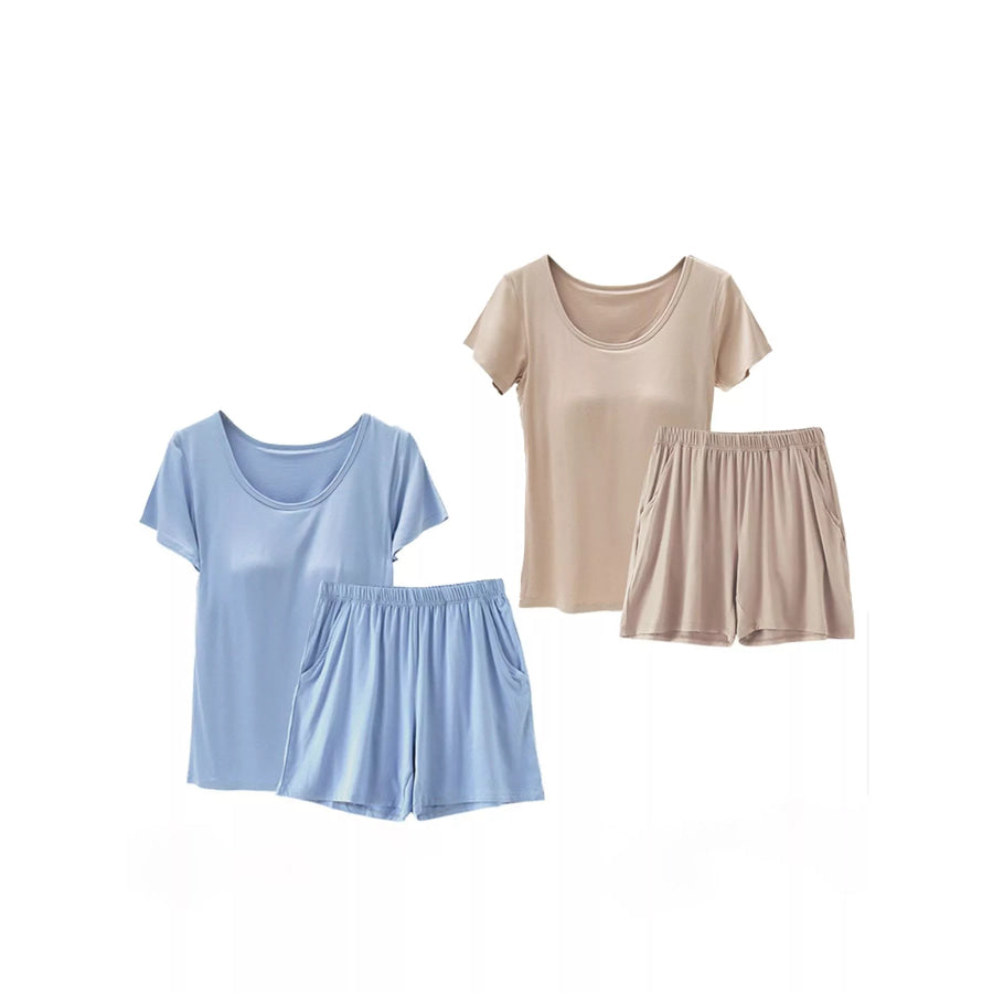 Plus Size Padded Modal Short Sleeve T-Shirt and Shorts Set Apparel and Accessories