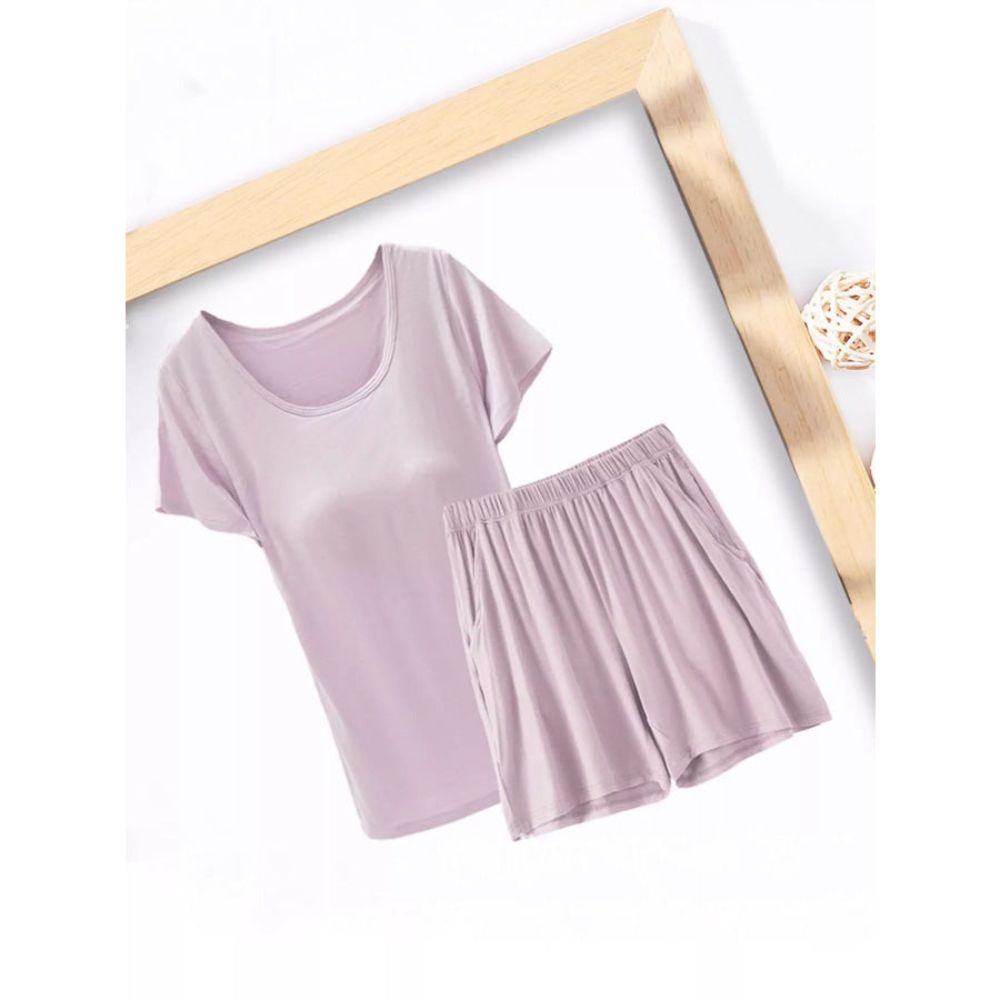 Plus Size Padded Modal Short Sleeve T-Shirt and Shorts Set Apparel and Accessories