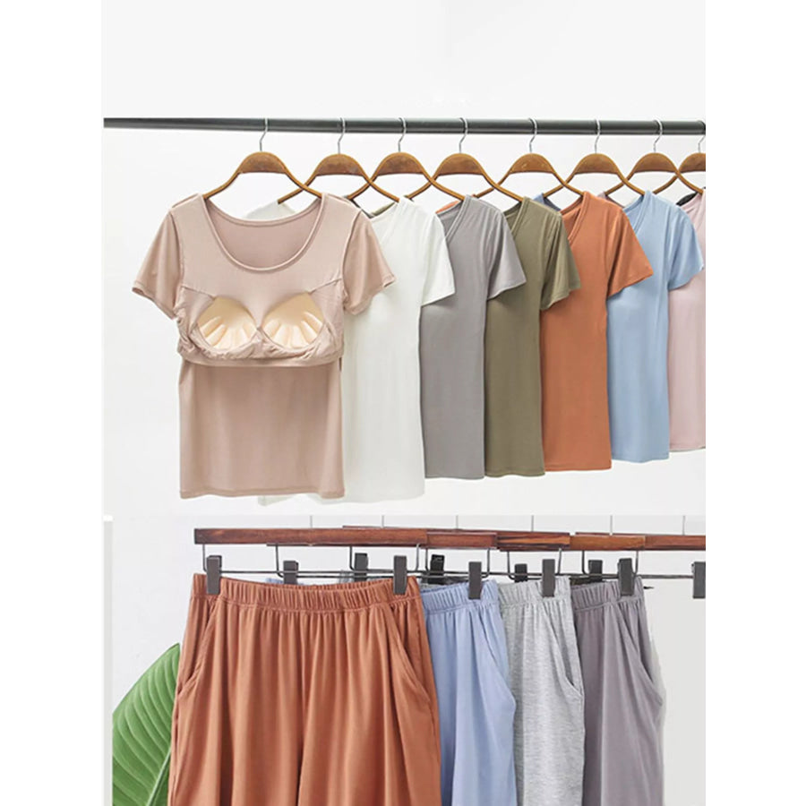 Plus Size Padded Modal Short Sleeve T-Shirt and Shorts Set Apparel and Accessories