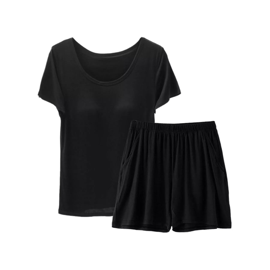 Plus Size Padded Modal Short Sleeve T-Shirt and Shorts Set Black / M Apparel and Accessories