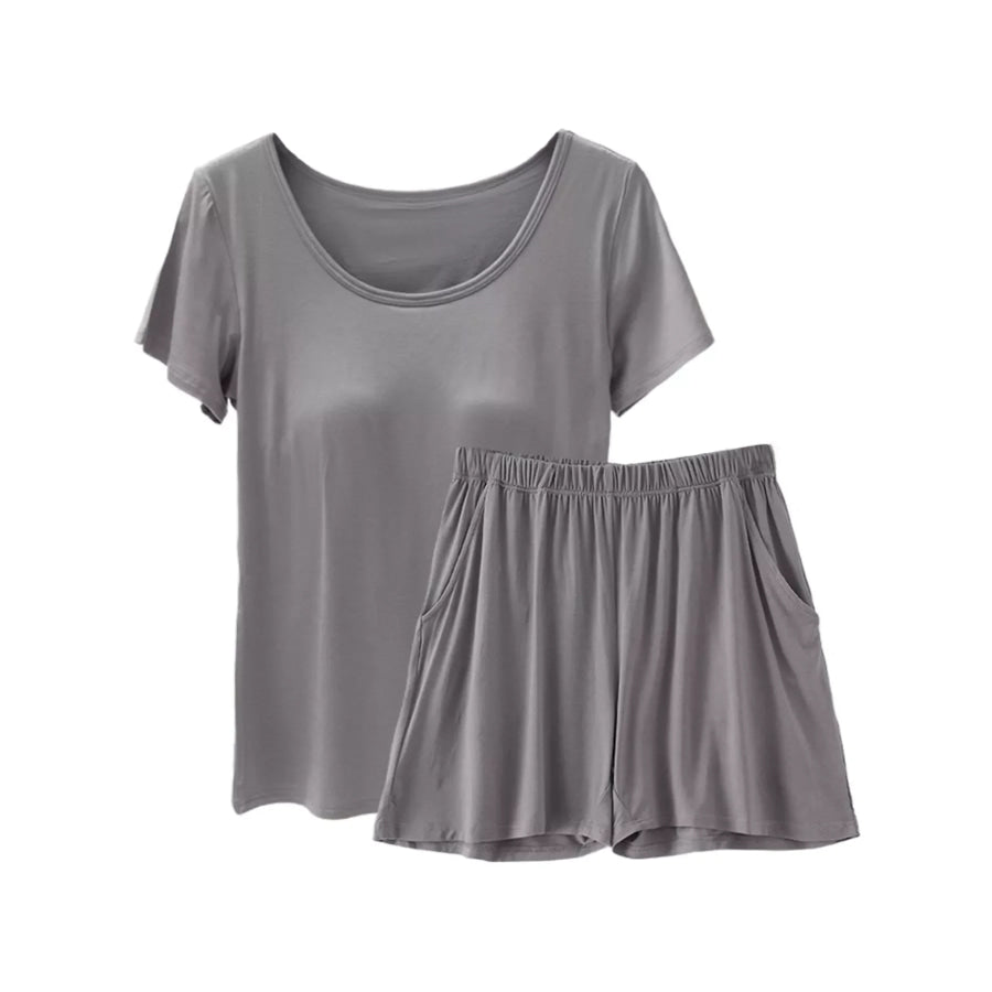Plus Size Padded Modal Short Sleeve T-Shirt and Shorts Set Dark Gray / M Apparel and Accessories