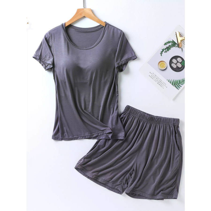 Plus Size Padded Round Neck Modal T-Shirt and Shorts Set Advanced Gray / M Apparel and Accessories