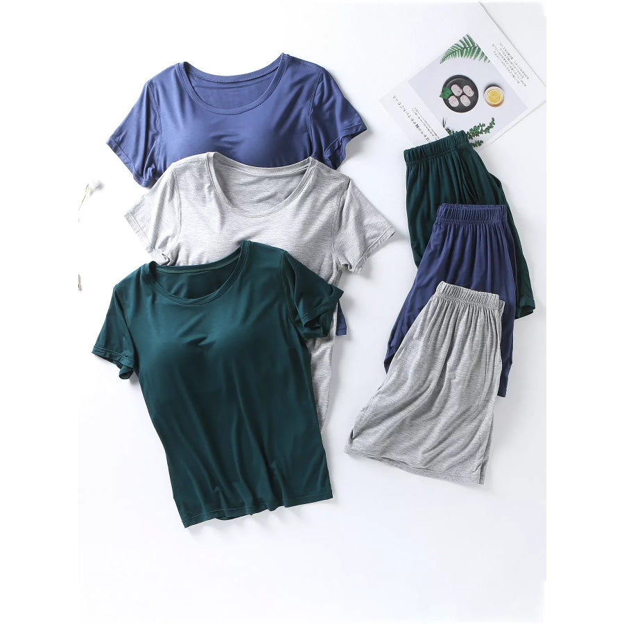 Plus Size Padded Round Neck Modal T-Shirt and Shorts Set Apparel and Accessories