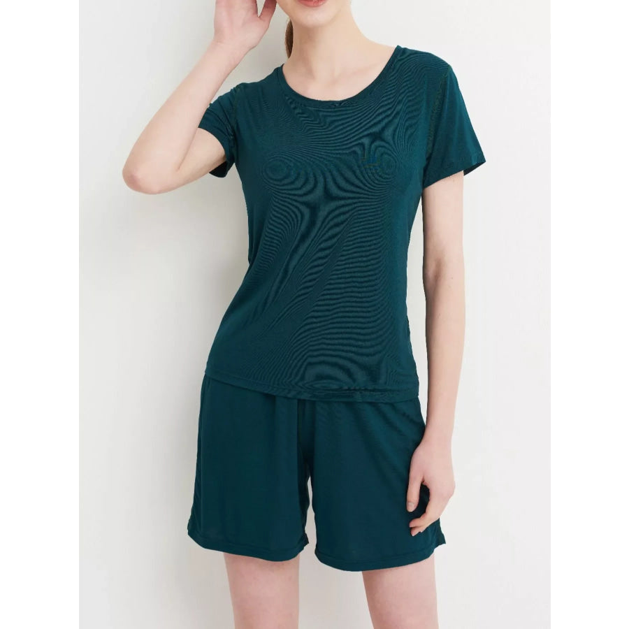 Plus Size Padded Round Neck Modal T-Shirt and Shorts Set Apparel and Accessories