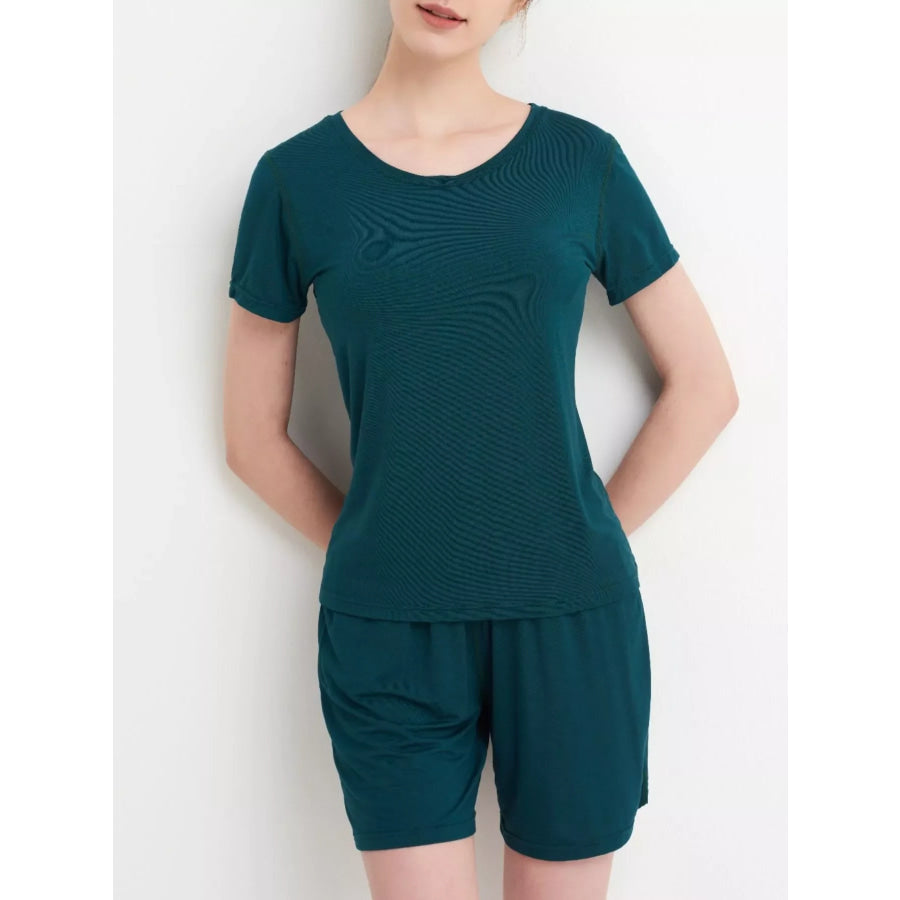 Plus Size Padded Round Neck Modal T-Shirt and Shorts Set Apparel and Accessories