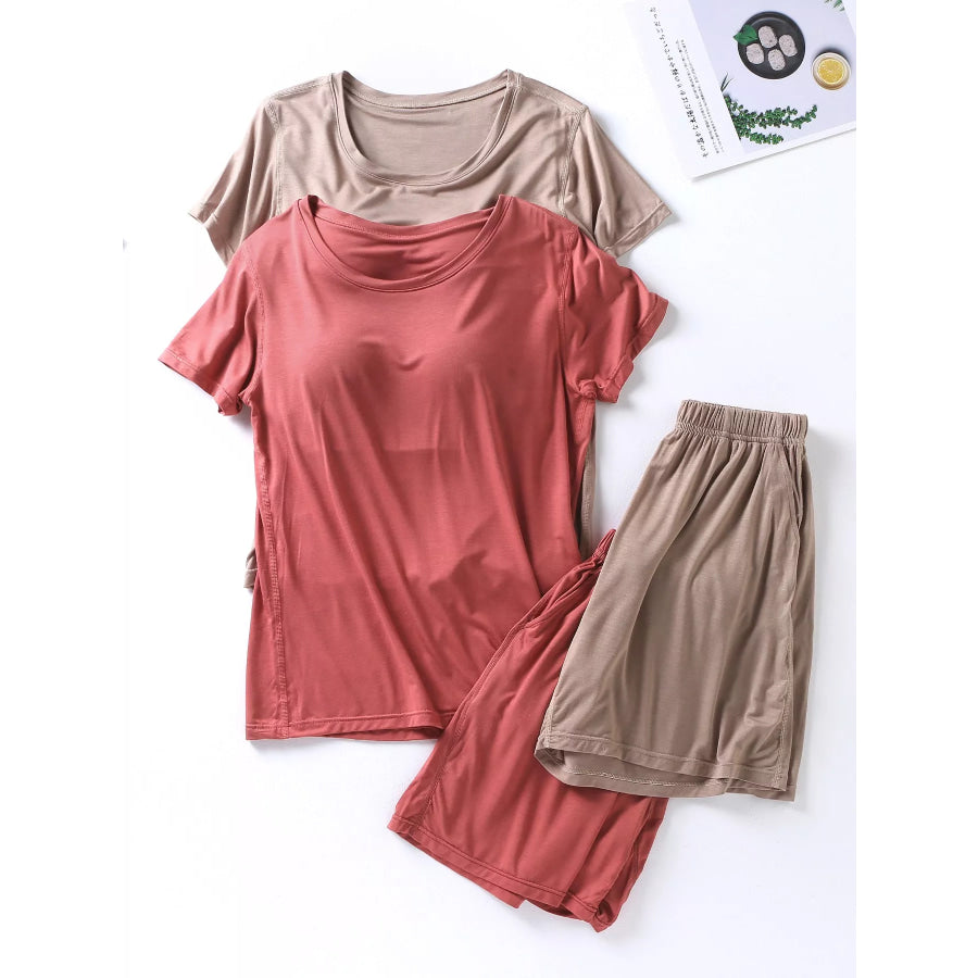 Plus Size Padded Round Neck Modal T-Shirt and Shorts Set Apparel and Accessories