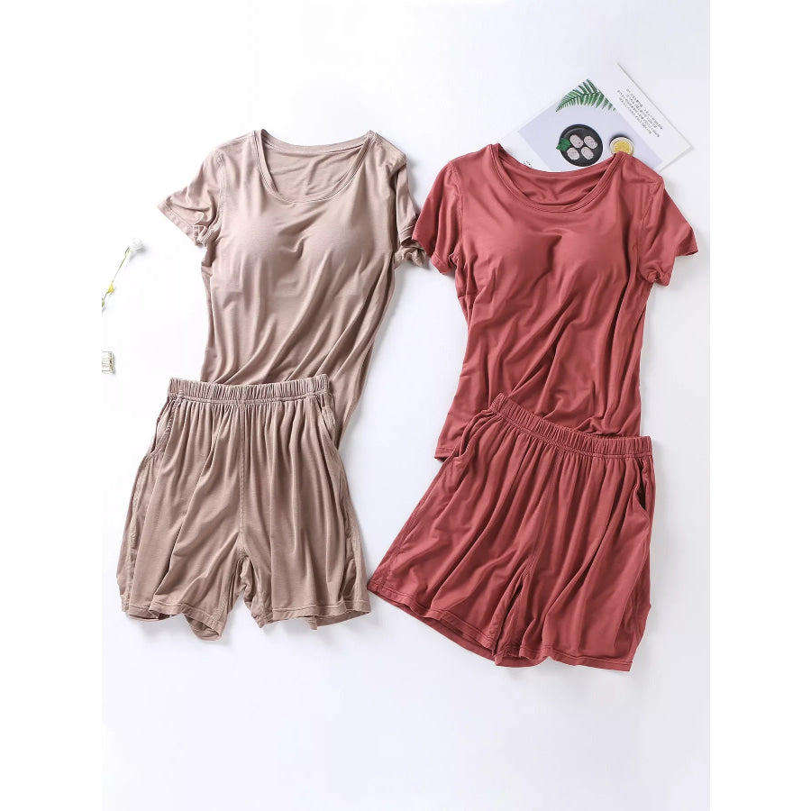 Plus Size Padded Round Neck Modal T-Shirt and Shorts Set Apparel and Accessories