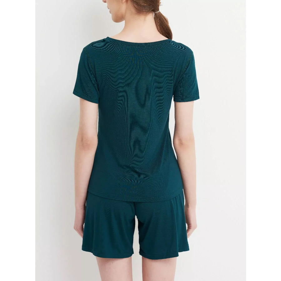 Plus Size Padded Round Neck Modal T-Shirt and Shorts Set Apparel and Accessories