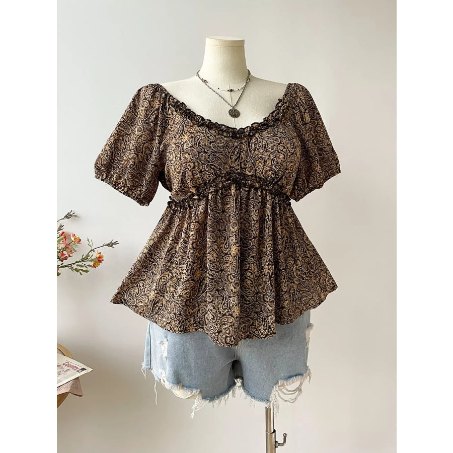 Plus Size Paisley Print Short Sleeve Blouse Apparel and Accessories