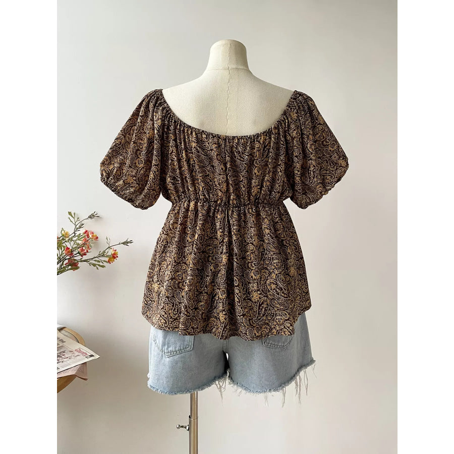 Plus Size Paisley Print Short Sleeve Blouse Apparel and Accessories
