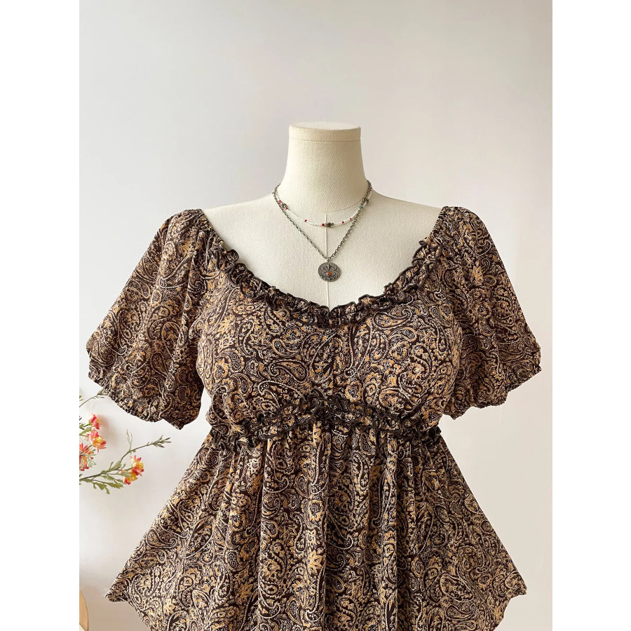 Plus Size Paisley Print Short Sleeve Blouse Apparel and Accessories