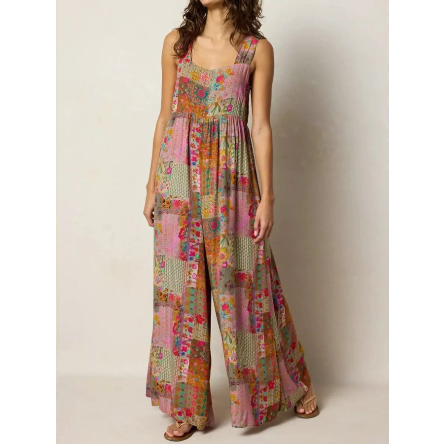 Plus Size Patchwork Wide-Leg Jumpsuit Orange Red / 1XL Apparel and Accessories