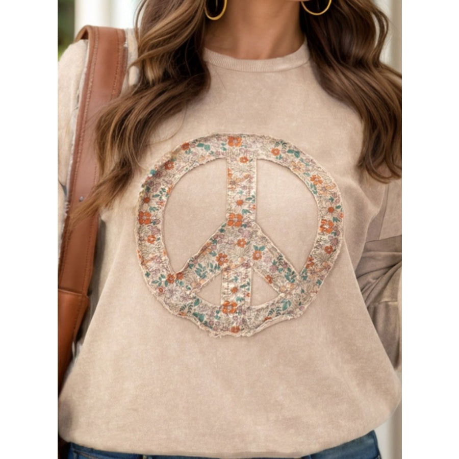 Plus Size Peace Sign Long Sleeve Sweatshirt Apparel and Accessories