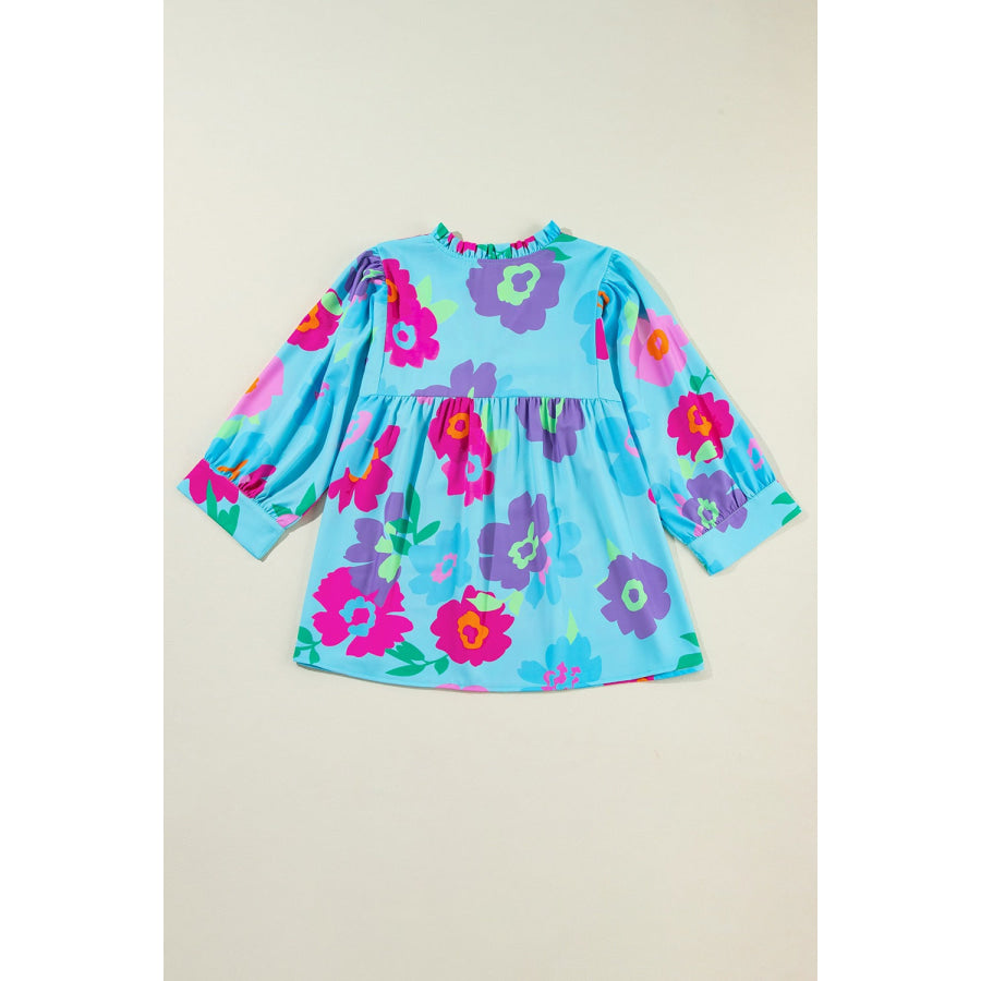 Plus Size Peplum Printed Notched Blouse Apparel and Accessories