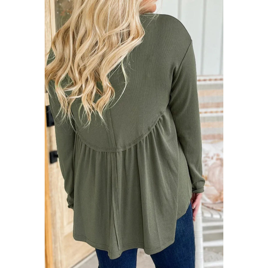 Plus Size Peplum Round Neck Long Sleeve Blouse Apparel and Accessories