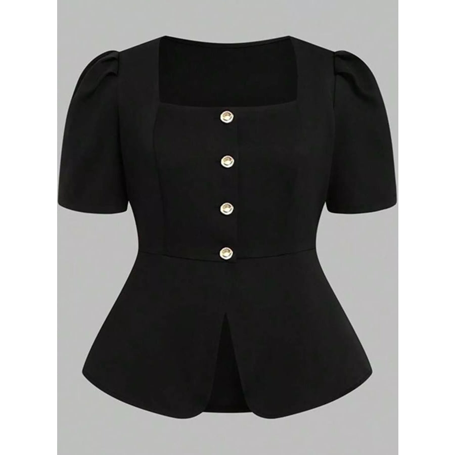 Plus Size Peplum Top and Wide-Leg Pants Two-Piece Set Apparel Accessories