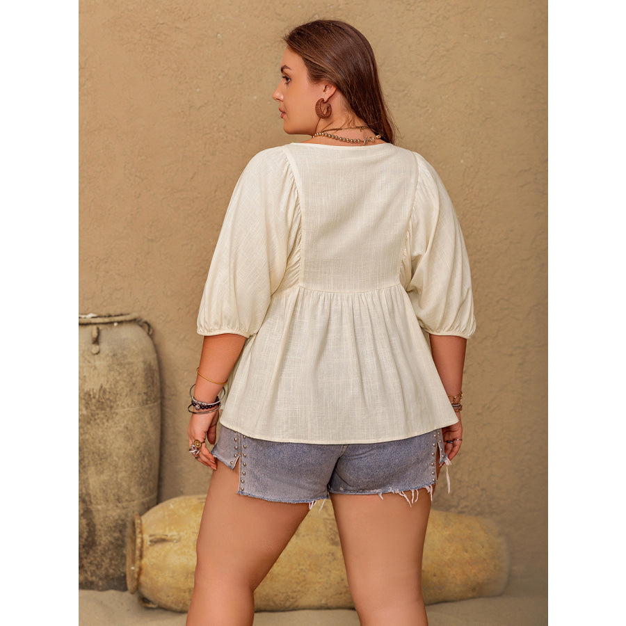 Plus Size Peplum V-Neck Half Sleeve Blouse Apparel and Accessories