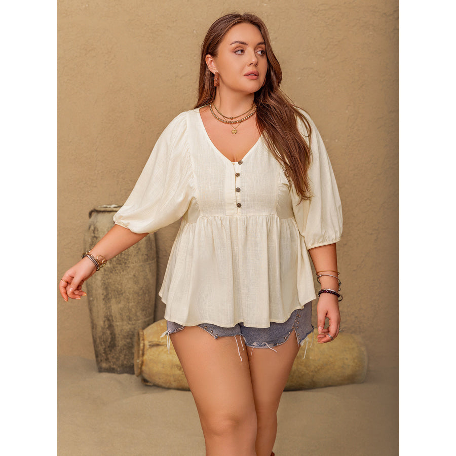 Plus Size Peplum V-Neck Half Sleeve Blouse Apparel and Accessories