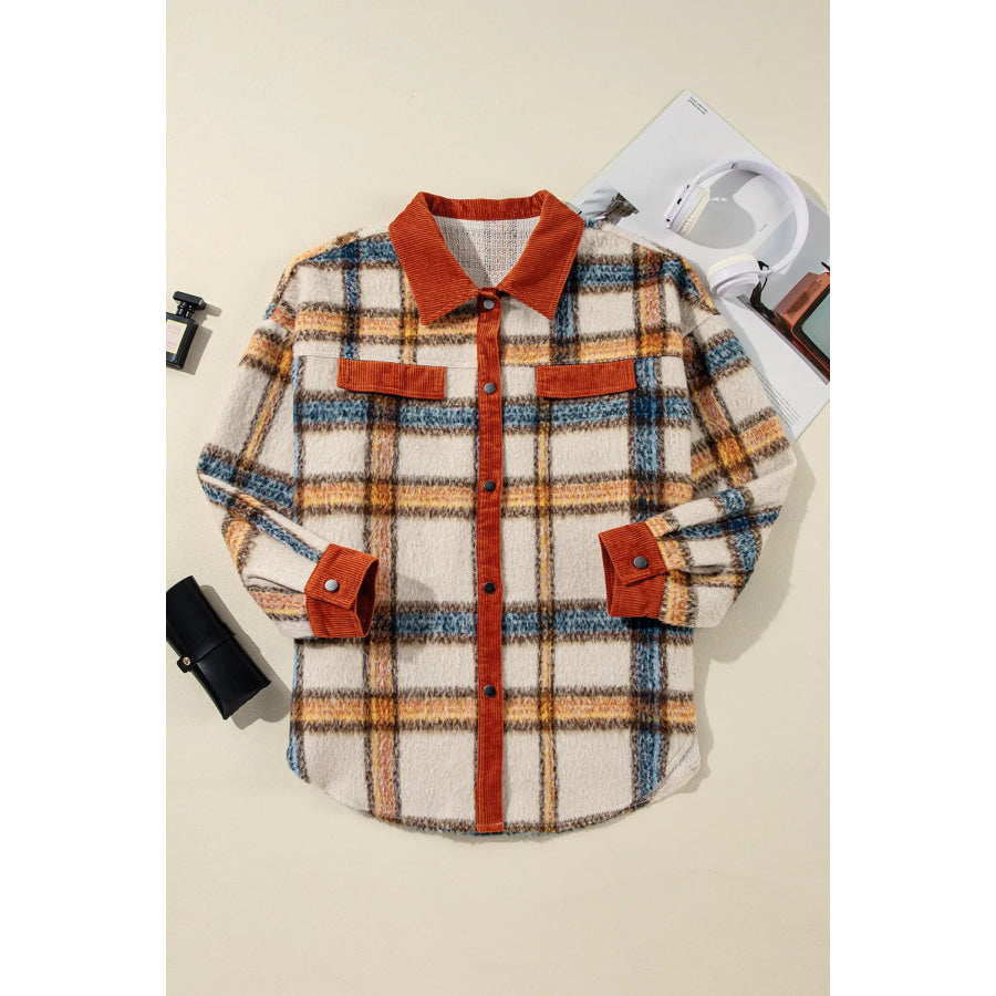 Plus Size Plaid Button Down Jacket Apparel and Accessories