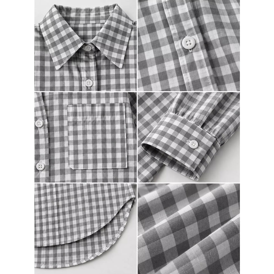 Plus Size Plaid Button-Down Long Sleeve Shirt Apparel and Accessories