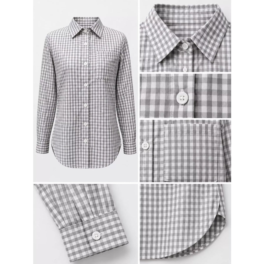 Plus Size Plaid Button-Down Long Sleeve Shirt Apparel and Accessories