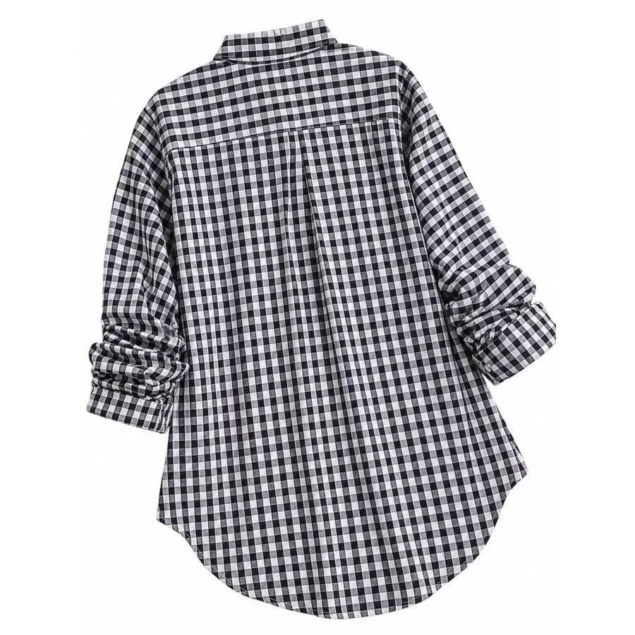 Plus Size Plaid Button-Down Long Sleeve Shirt Apparel and Accessories