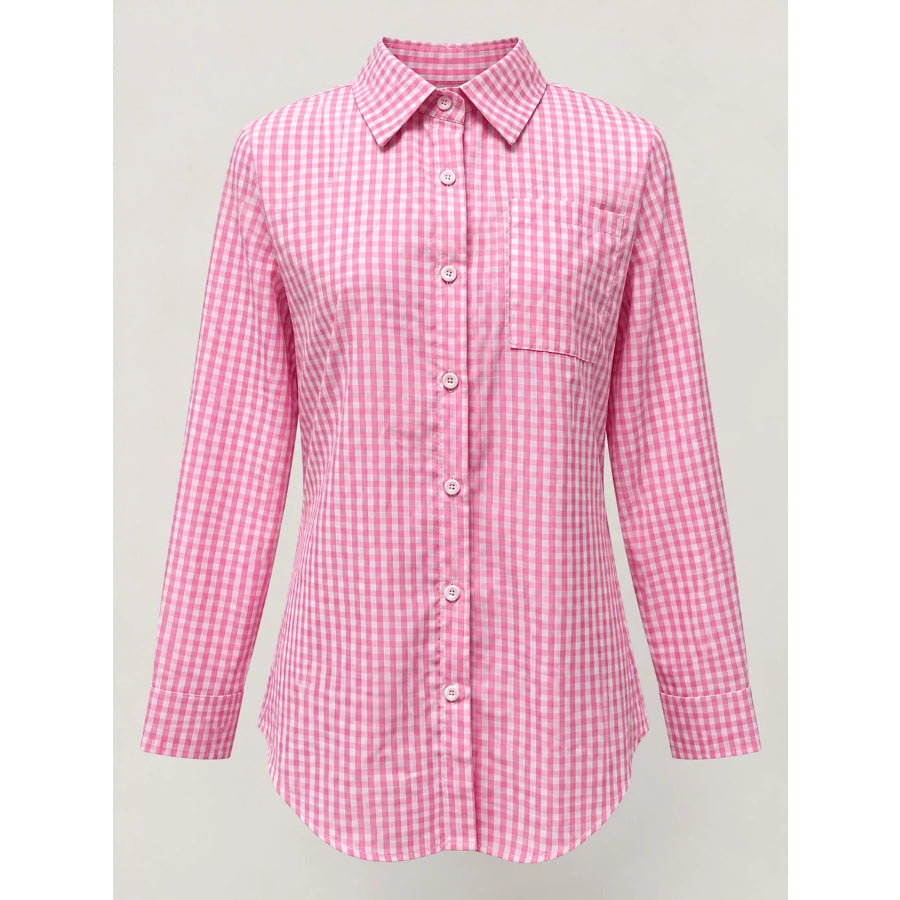 Plus Size Plaid Button-Down Long Sleeve Shirt Apparel and Accessories