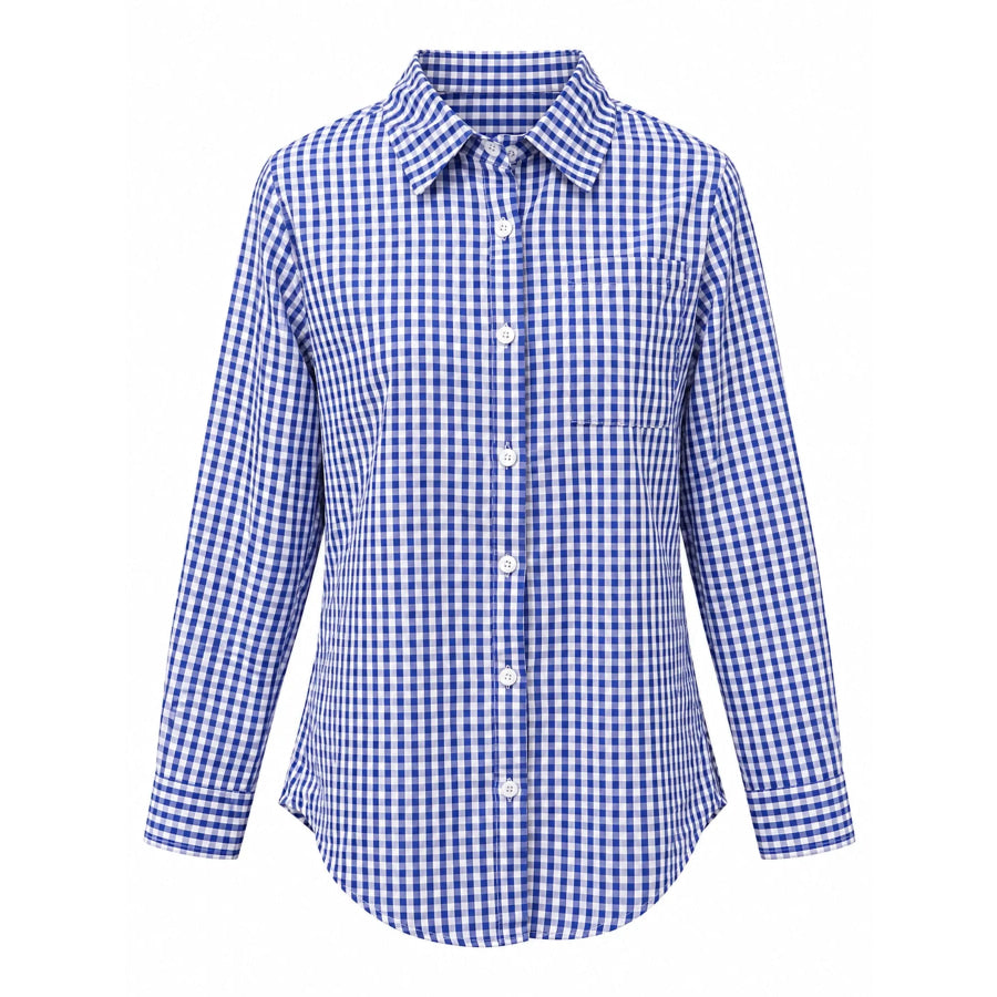Plus Size Plaid Button-Down Long Sleeve Shirt Apparel and Accessories