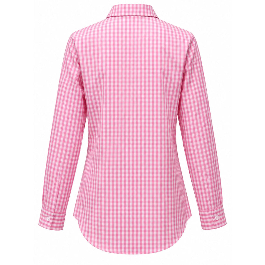 Plus Size Plaid Button-Down Long Sleeve Shirt Apparel and Accessories