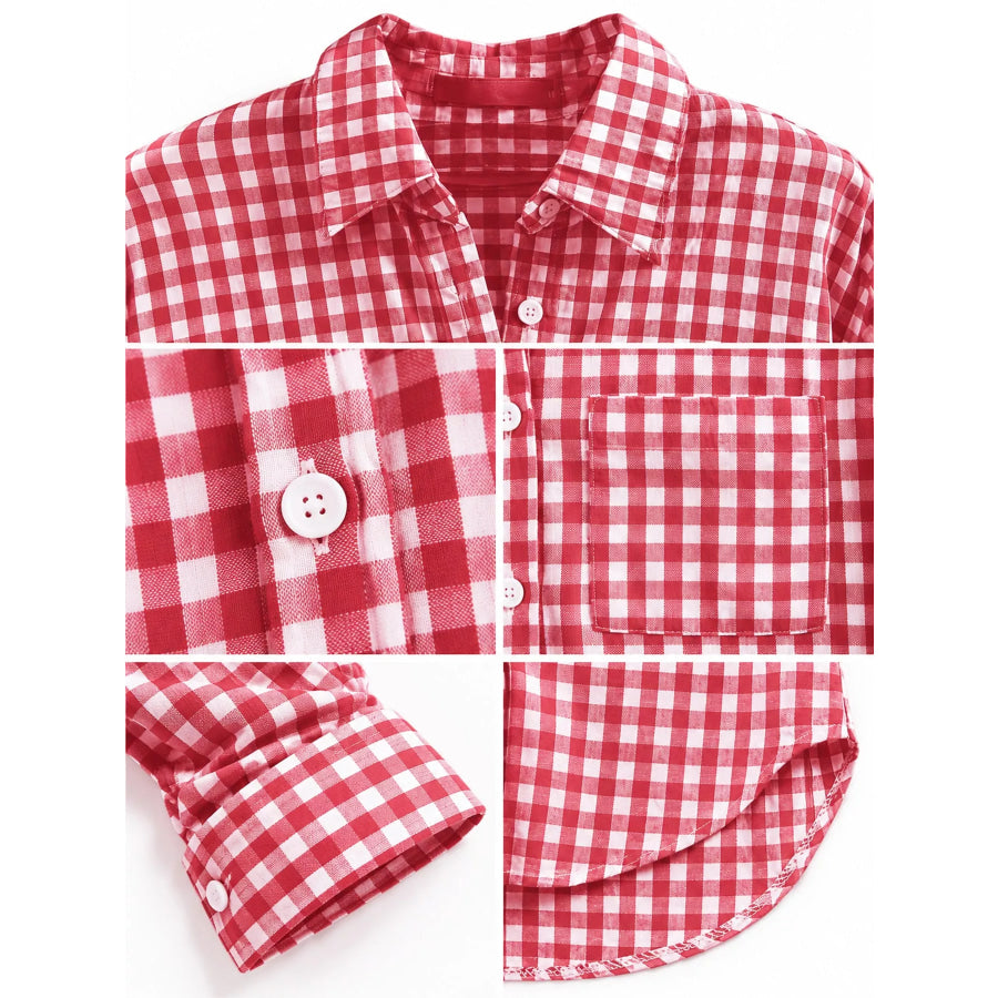Plus Size Plaid Button-Down Long Sleeve Shirt Apparel and Accessories