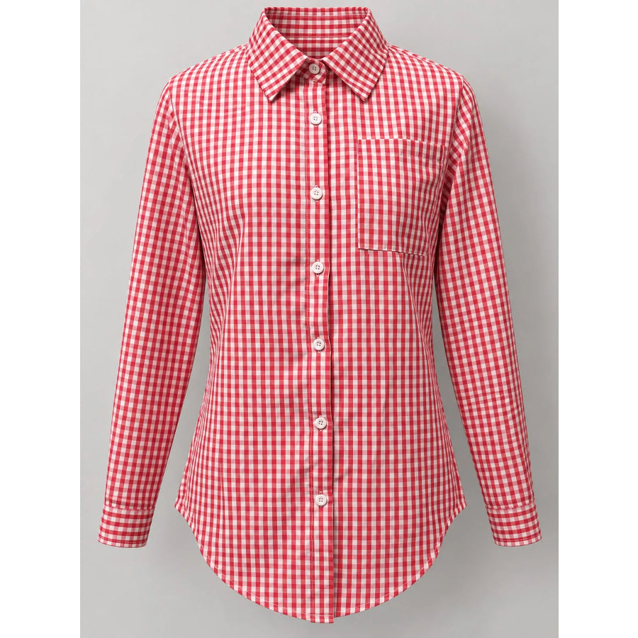Plus Size Plaid Button-Down Long Sleeve Shirt Apparel and Accessories
