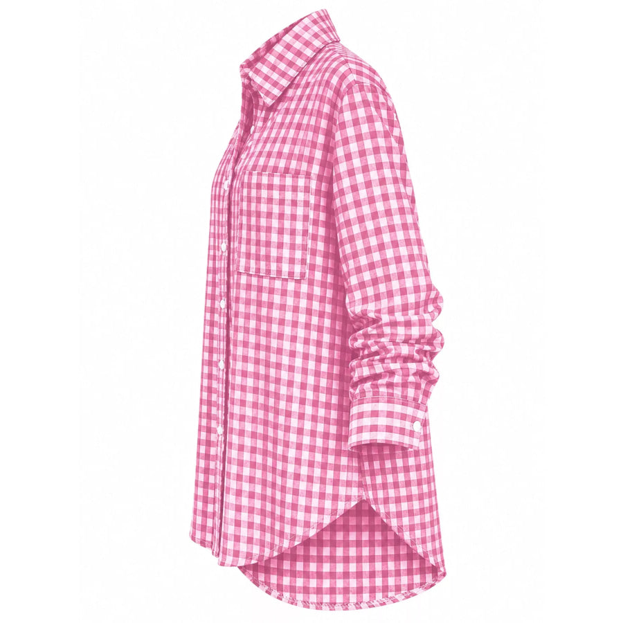 Plus Size Plaid Button-Down Long Sleeve Shirt Apparel and Accessories