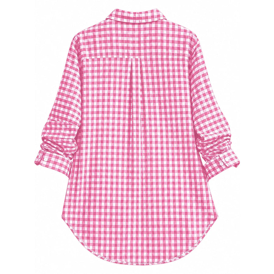 Plus Size Plaid Button-Down Long Sleeve Shirt Apparel and Accessories