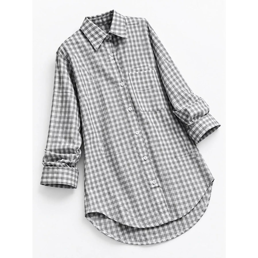 Plus Size Plaid Button-Down Long Sleeve Shirt Apparel and Accessories