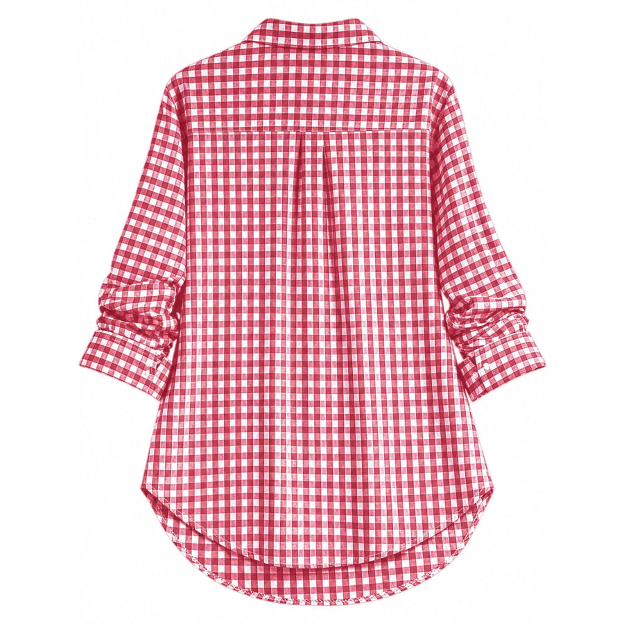 Plus Size Plaid Button-Down Long Sleeve Shirt Apparel and Accessories