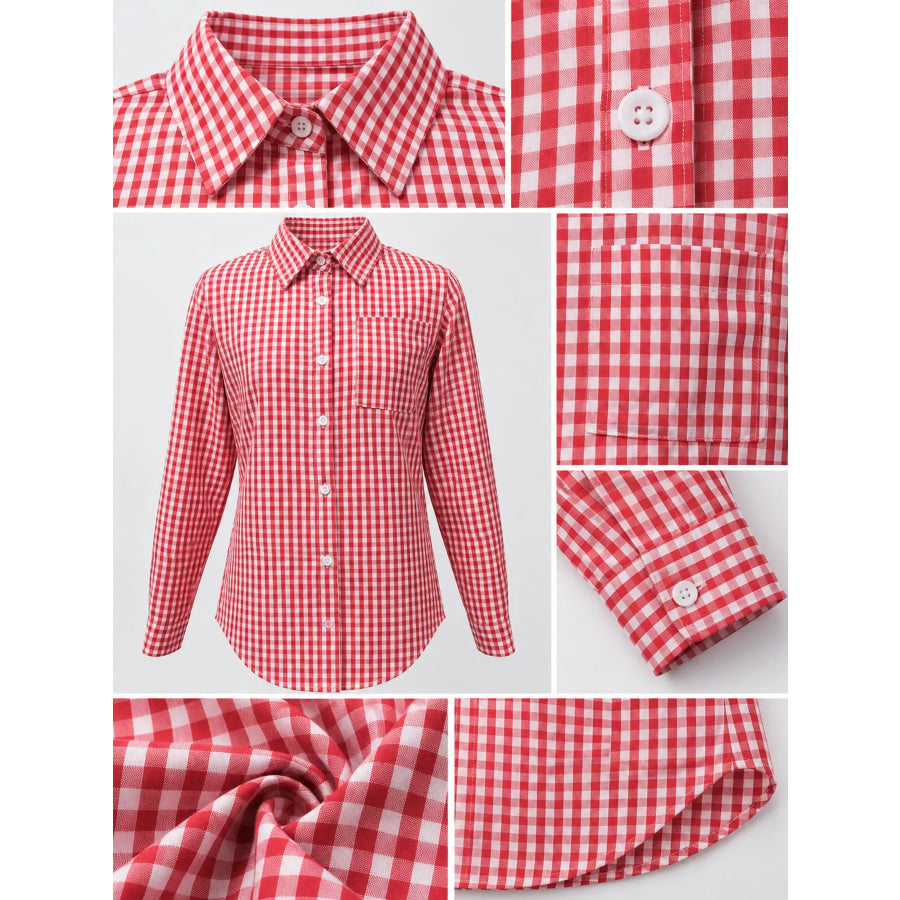 Plus Size Plaid Button-Down Long Sleeve Shirt Apparel and Accessories
