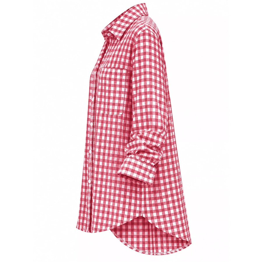Plus Size Plaid Button-Down Long Sleeve Shirt Apparel and Accessories