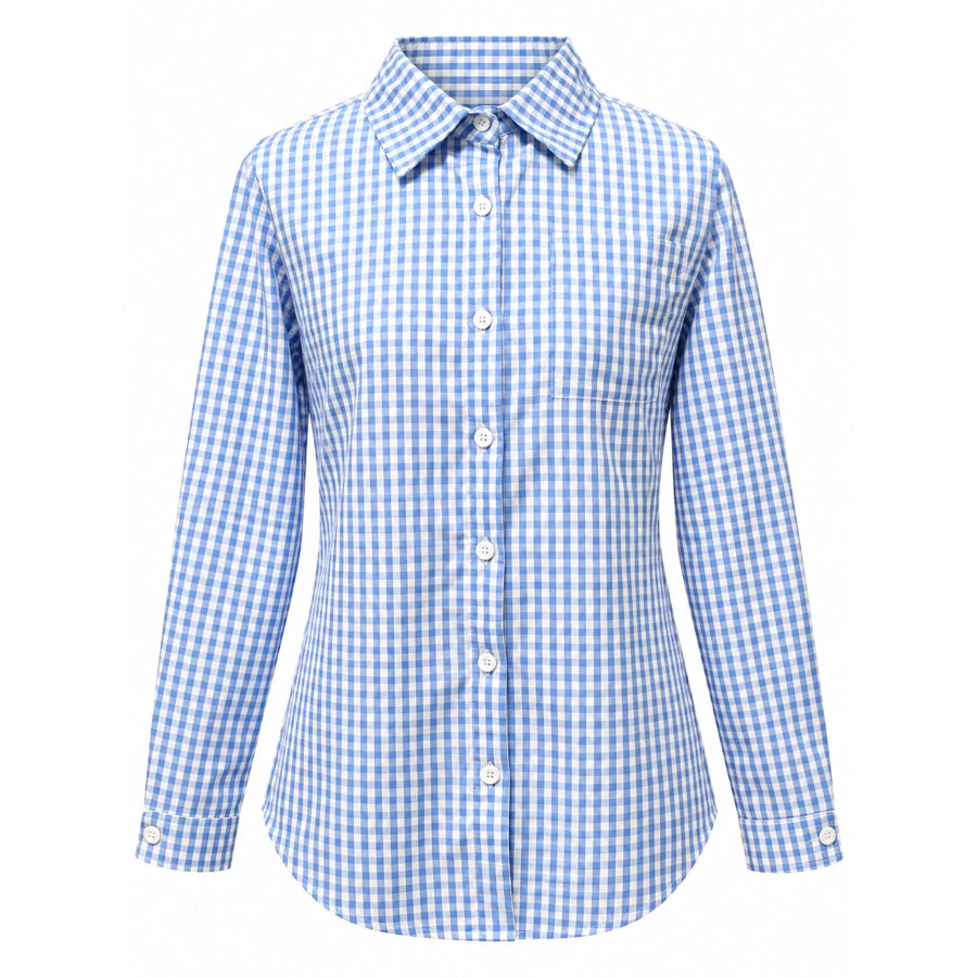 Plus Size Plaid Button-Down Long Sleeve Shirt Apparel and Accessories