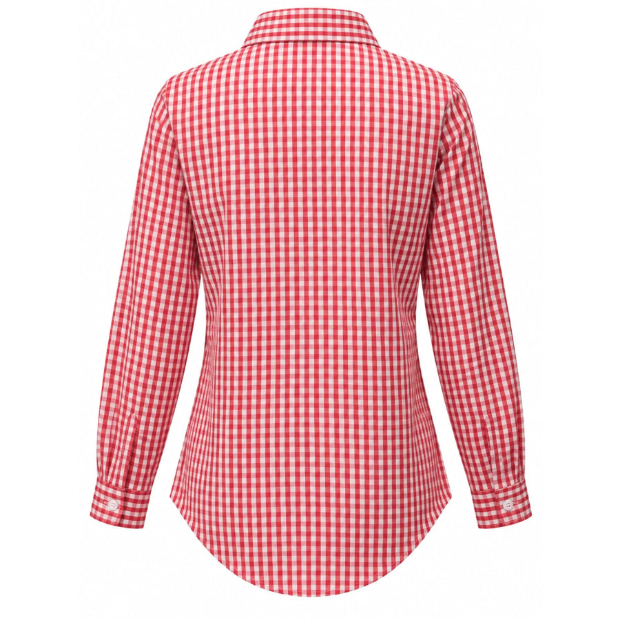 Plus Size Plaid Button-Down Long Sleeve Shirt Apparel and Accessories