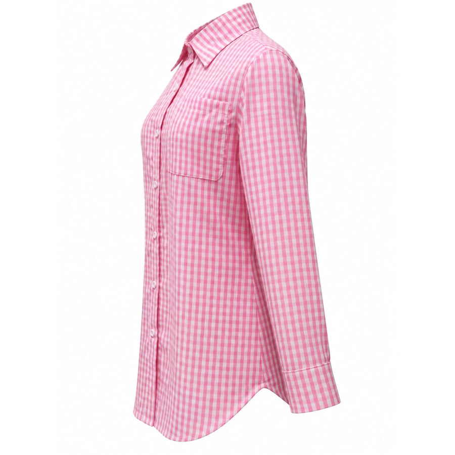 Plus Size Plaid Button-Down Long Sleeve Shirt Apparel and Accessories