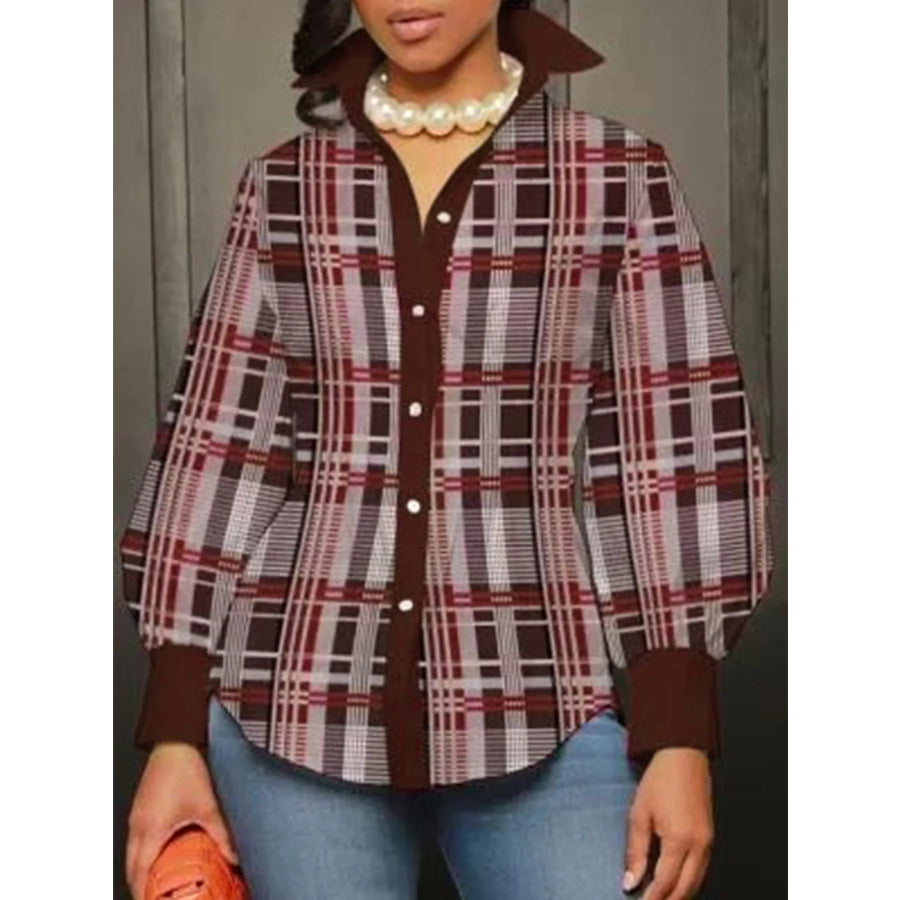 Plus Size Plaid Button-Down Shirt Apparel and Accessories