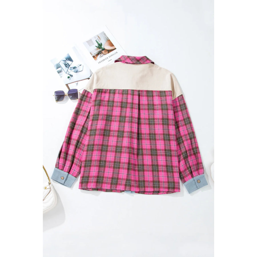 Plus Size Plaid Collared Neck Long Sleeve Shirt Apparel and Accessories