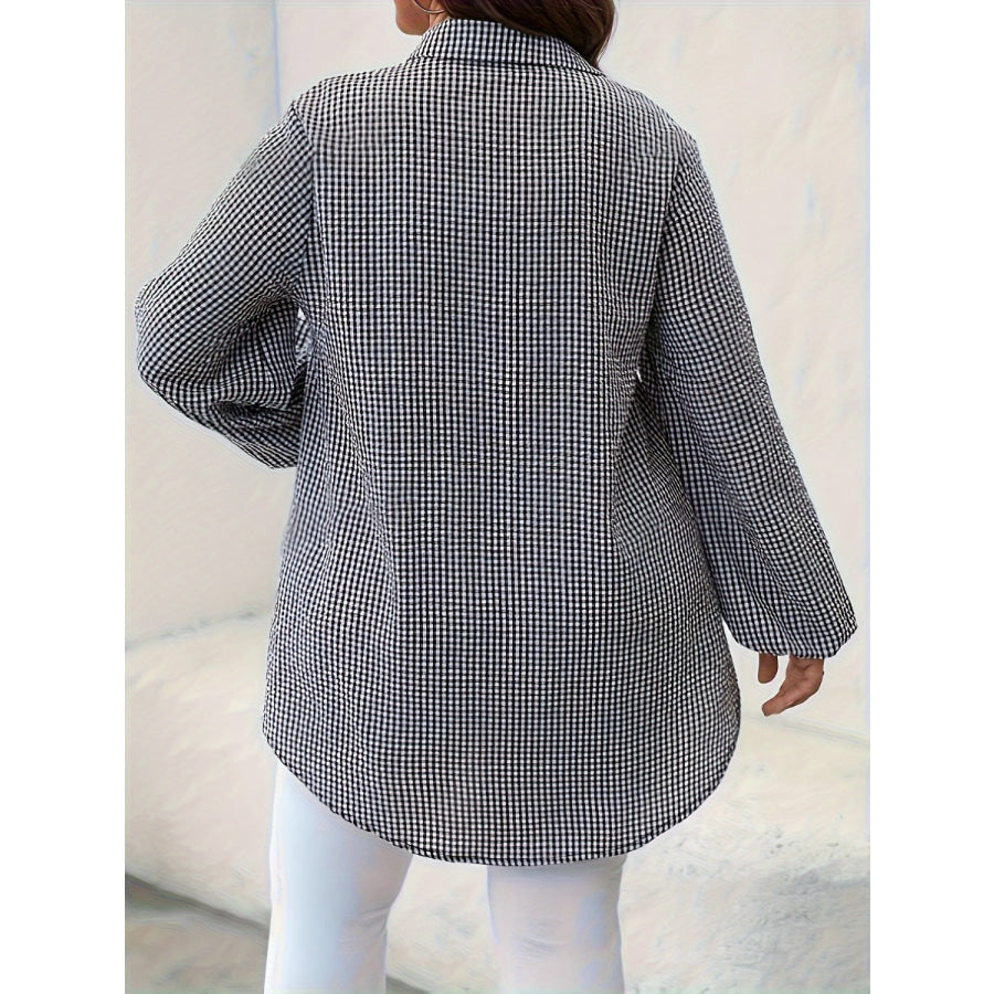 Plus Size Plaid Collared Neck Long Sleeve Shirt Apparel and Accessories