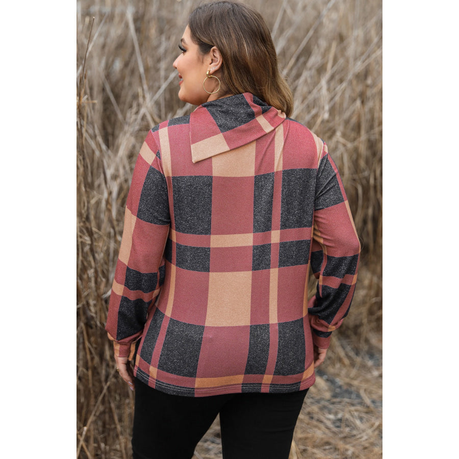 Plus Size Plaid Cowl Neck Long Sleeve Sweatshirt Plaid / 1XL Apparel and Accessories