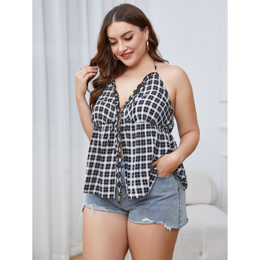 Plus Size Plaid Halter Neck Cami