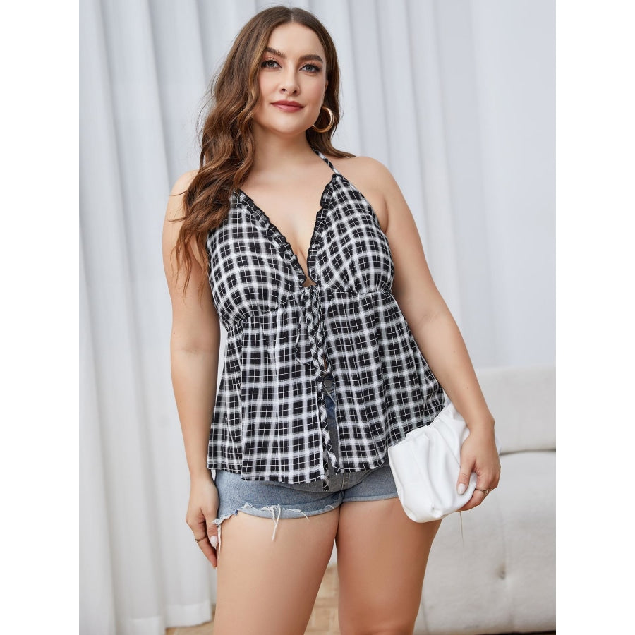 Plus Size Plaid Halter Neck Cami