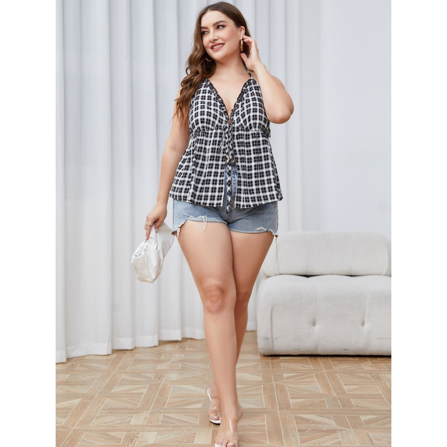 Plus Size Plaid Halter Neck Cami