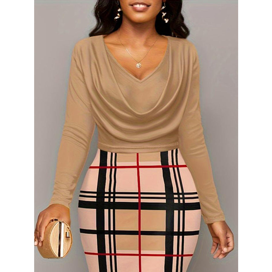 Plus Size Plaid Long Sleeve Mini Dress Apparel and Accessories