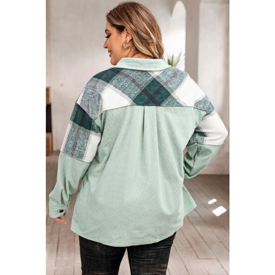 Plus Size Plaid Snap Down Jacket with Pockets Clothing